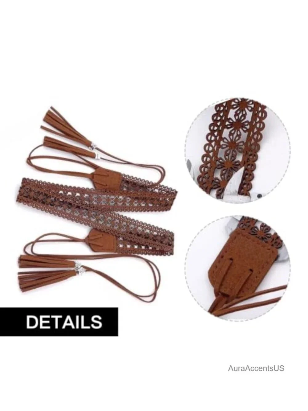 Boho Braided Tassel Belt for Women - Faux Leather Western Cowgirl Waistband,